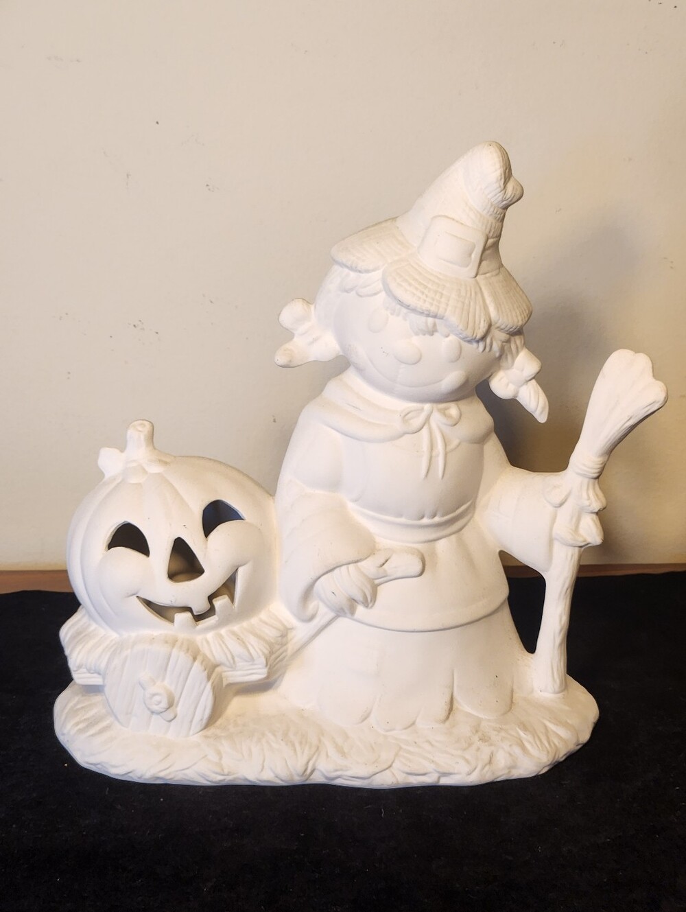 Vintage Ready to Paint Ceramic Bisque Scarecrow Witch Halloween Diy Decoration